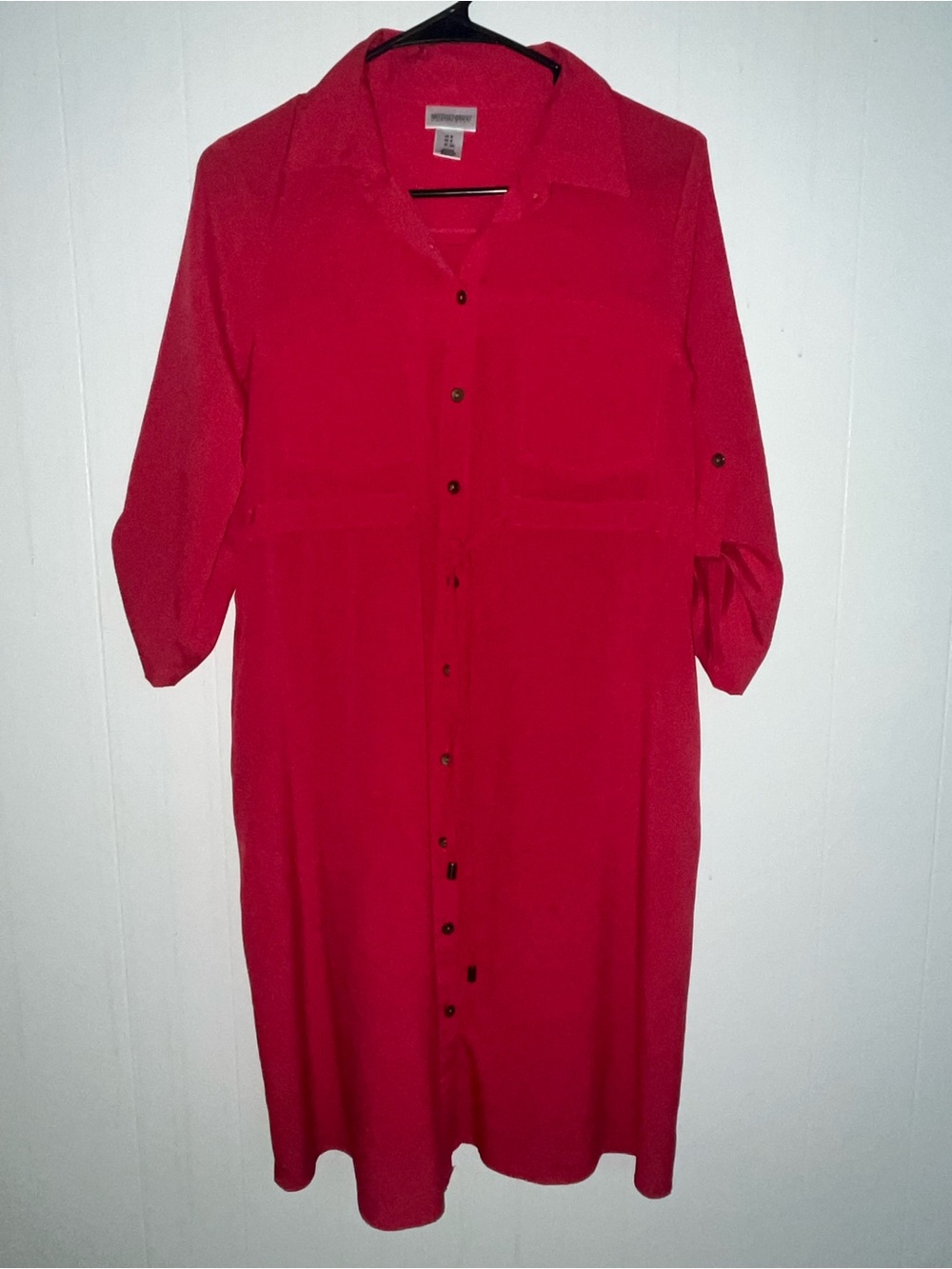 Motherhood Red Long-Sleeve Button Front Maternity Dress